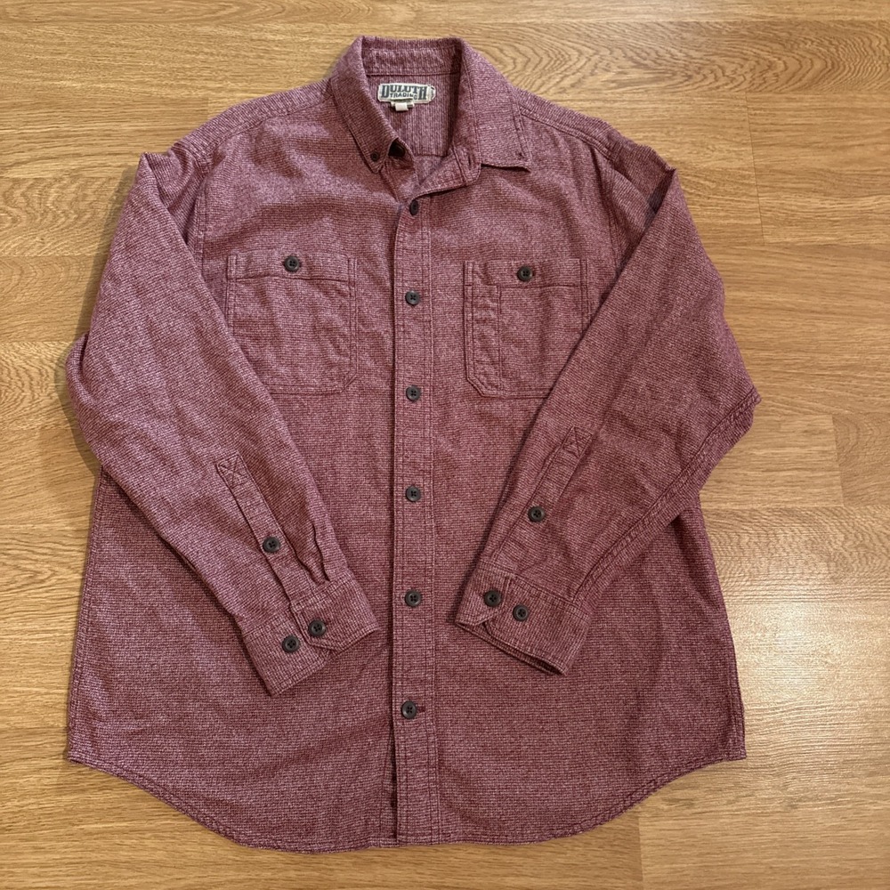 Duluth‎ Trading CO Kennesaw Shirt Men's Red Large Relaxed Fit Button Down Cotton